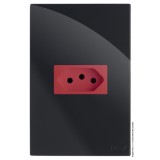 Conjunto Tomada 20A Vermelha Horizontal 4x2 - RECTA Preto Black Gloss
